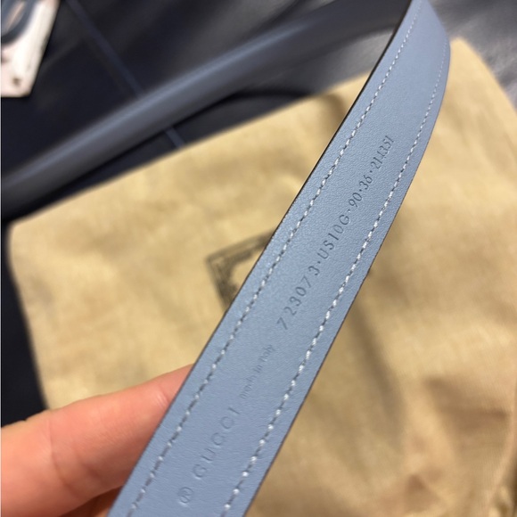 New Gucci Thin Gg Blue Leather Belt Women's thin belt - Picture 3 of 6